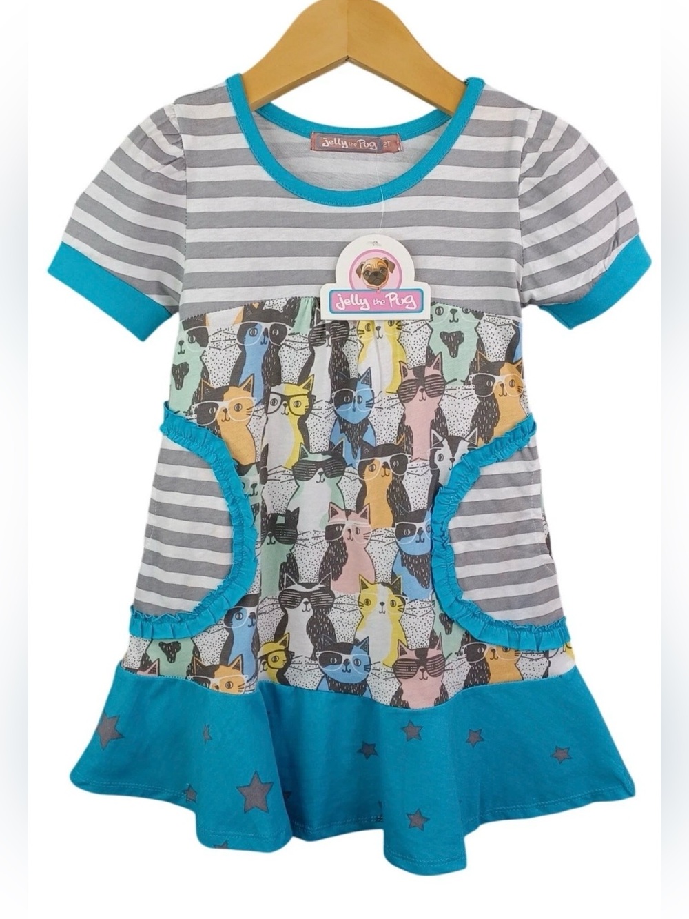JELLY THE PUG toddler little girls Kaya Cateyes kittens and striped dress
